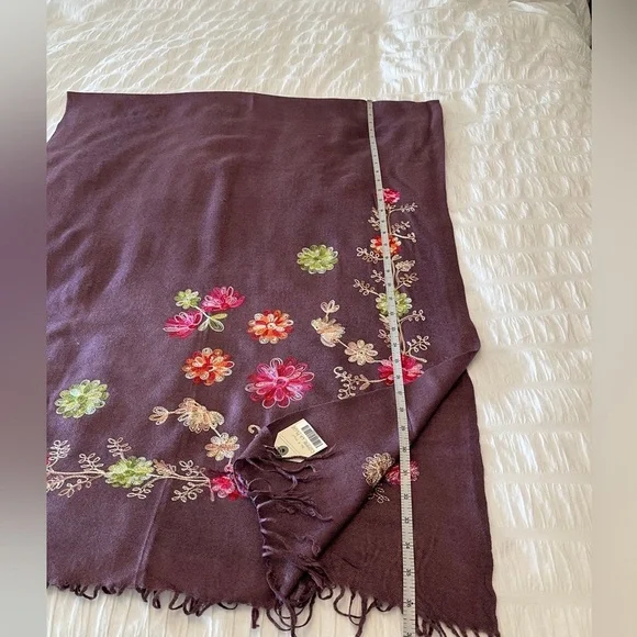 PASHMINA Floral Embroidery Oversize Pashmina Silk Blend Travel Luxury Cozy Chic - Picture 11 of 13